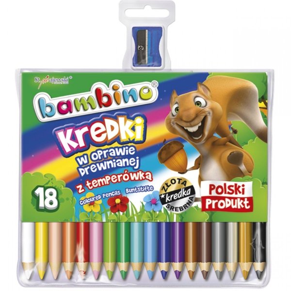 Bambino Kredki Ołówkowe 18 Kolorów Grube Drewniane +Temperówka [000348]