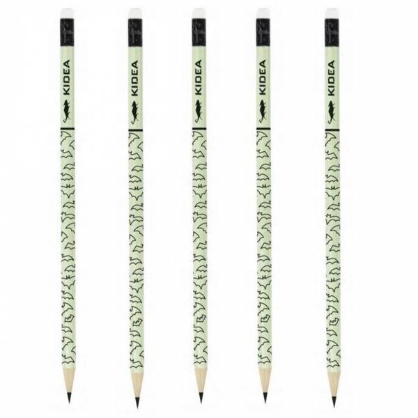 5szt. Ołówek Świecący w Ciemności Okrągły Szkolny Hb z Gumką Kidea [OSCKA]