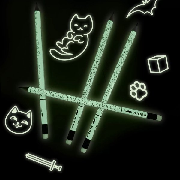 Ołówek Świecący w Ciemności Okrągły Szkolny Hb Z Gumką Kidea [OSCKA]