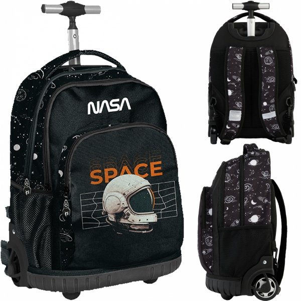 NASA PLECAK NA KÓŁKACH KOSMICZNY DLA CHŁOPAKA PASO SZKOLNY Z WYSUWANĄ RĄCZKĄ