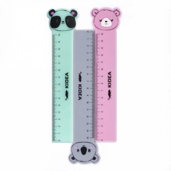 3 szt LINIJKA 15 cm KIDEA PLASTIKOWA DLA DZIECI Z FIGURKĄ ZWIERZĄTKA