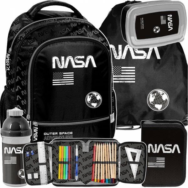 CZARNY PLECAK SZKOLNY NASA ZESTAW 5w1 DO 1 KLASY PODSTAWÓWKI DLA CHŁOPAKA