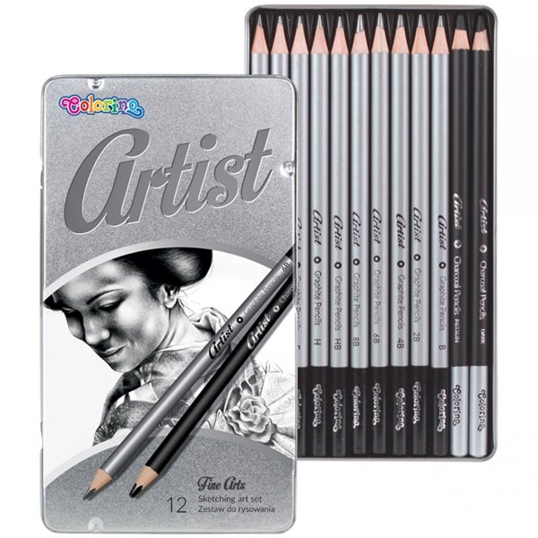 Ołówki do Rysowania Wysoka Jakość w Metalowym Pudełku 12 szt [80118PTR]