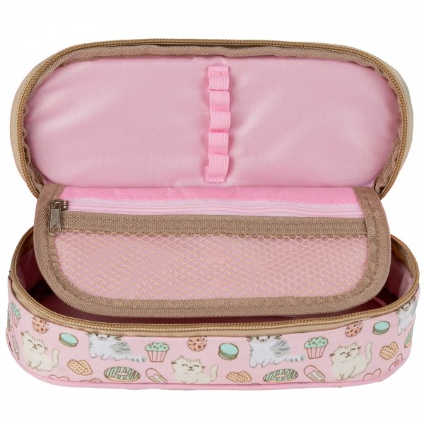 PIÓRNIK KOTEK OTWIERANY DLA DZIEWCZYNEK USZTYWNIANY Z KLAPKĄ SZKOLNY CATS