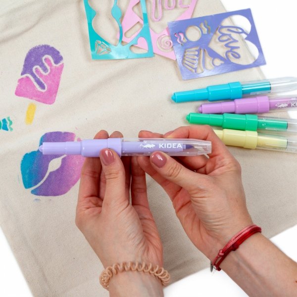 Markery do Tkanin 5 kolorów w Sprayu z Szablonami SWEET LOVE Kidea Flamastry Pisaki [MTSSSW5KA]