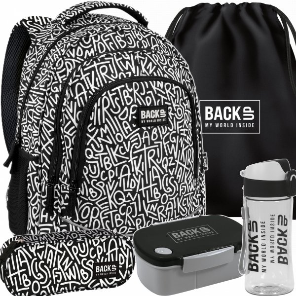 PLECAK KOMPLET 5w1 BACKUP SZKOLNY MŁODZIEŻOWY LITERY GRAFFITI 3 KOMOROWY