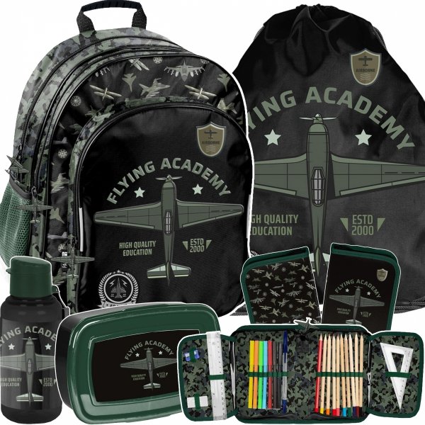 PLECAK SAMOLOTY SZKOLNY DLA CHŁOPAKA DO 1 KLASY SZKOŁY ZESTAW 5w1 FLYING