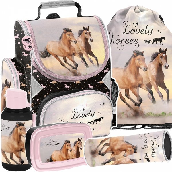 TORNISTER KOŃ KOMPLET 5w1 SZKOLNY W KONIE DO 1 KLASY PODSTAWÓWKI z KONIEM