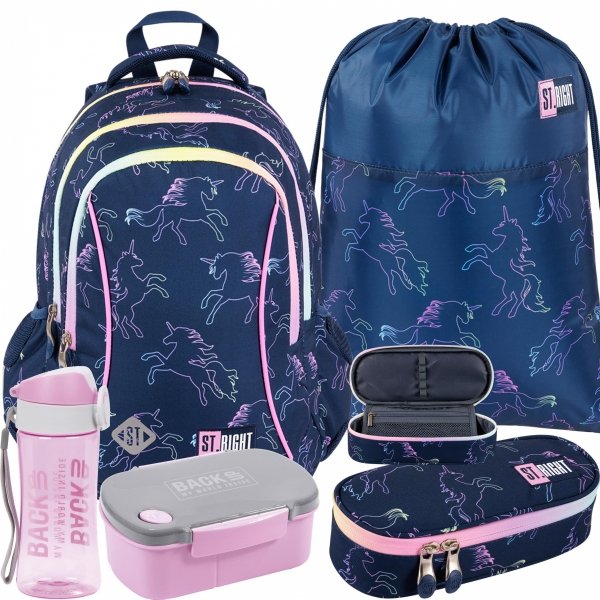 JEDNOROŻEC PLECAK ST.RIGHT UNICORN SZKOLNY MŁODZIEŻOWY DZIEWCZĘCY ZESTAW