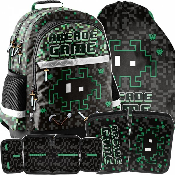 GAMER PLECAK CHŁOPIĘCY SZKOLNY PIKSELE ZESTAW 3ele PASO GAMING GRA