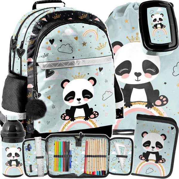 PANDA MIŚ PLECAK KOMPLET 5 ele. SZKOLNY DZIEWCZĘCY DO 1 KLASY Z MISIEM