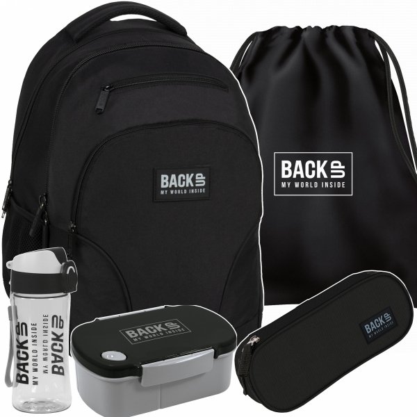 CZARNY KOMPLET 5w1 BACKUP PLECAK DUŻY SZKOLNY MŁODZIEŻOWY 3 KOM. CHLOPIĘCY