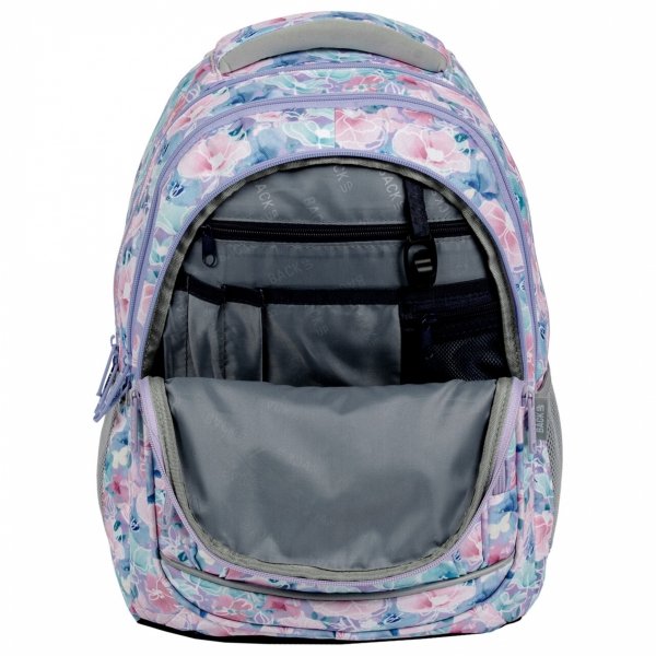 MODNY PLECAK w KWIATY BACKUP SZKOLNY MŁODZIEŻOWY PASTELOWY KOMPLET 5w1