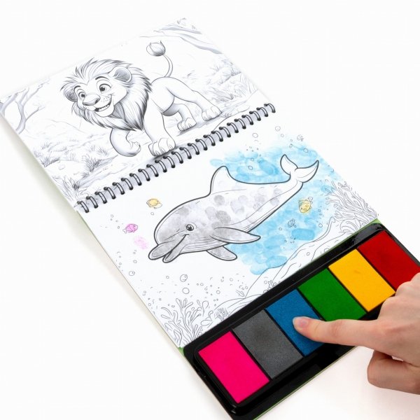 KOLOROWE ODCISKI KREATYWNE ZOO ZWIERZAKI KOLOROWANIE PALCAMI KIDEA