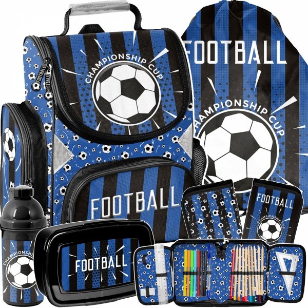 TORNISTER KOMPLET 5w1 PIŁKARSKI SZKOLNY DLA CHŁOPAKA DO 1 KLASY PIŁKA NOŻNA