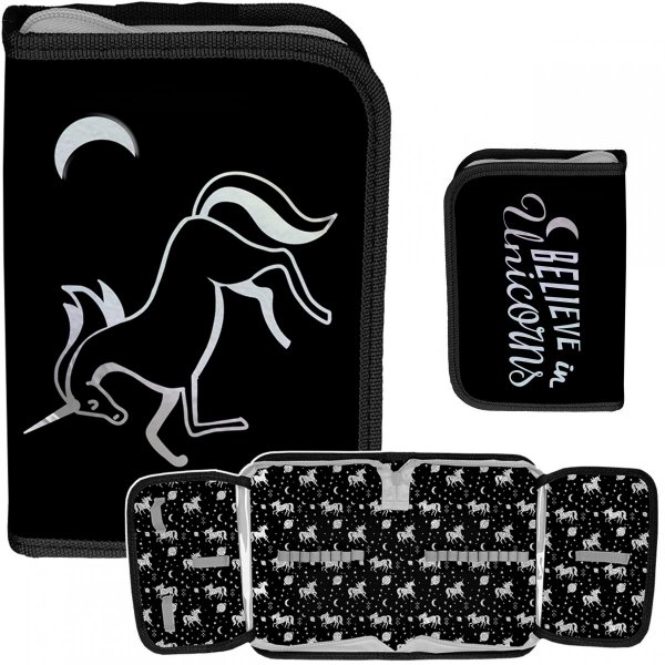 Czarny Piórnik Jednokomorowy Paso Unicorn [PP23OL-P001BW]