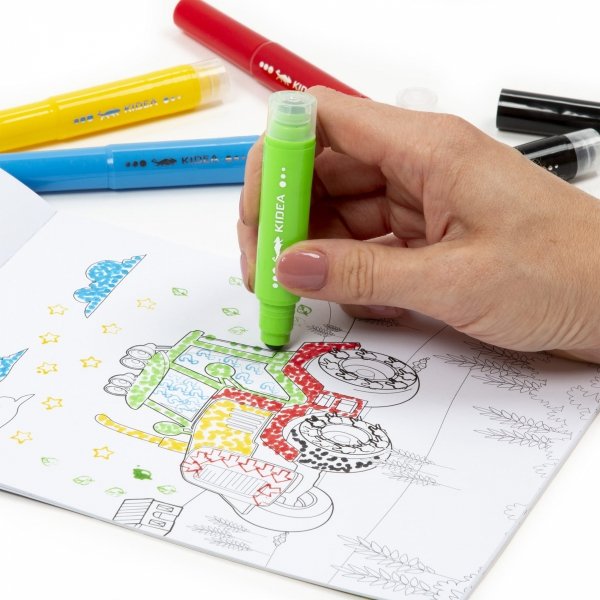 Flamastry do Malowania Kropkami ze Stempelkami i Kolorowanka Auta Cars Kidea Pojazdy [ZFMKSKPKA]