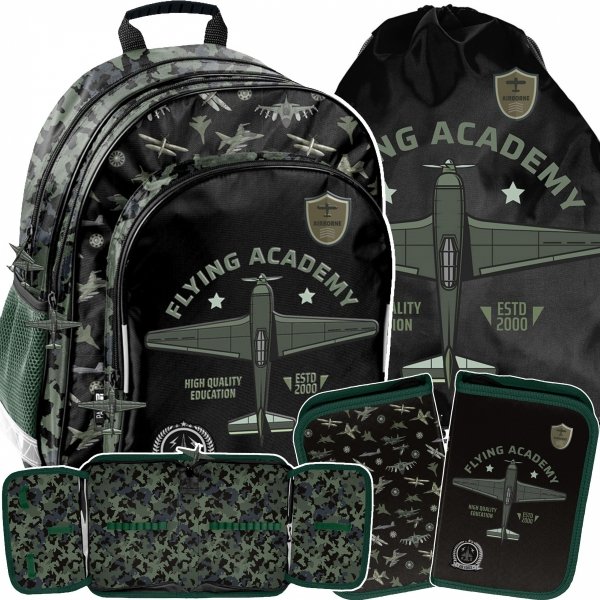 SAMOLOTY PLECAK SZKOLNY DLA CHŁOPAKA DO 1 KLASY SZKOŁY ZESTAW 3 ele FLYING