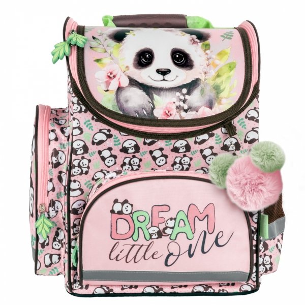 TORNISTER z PANDĄ SZKOLNY ZESTAW 5w1 DLA DZIEWCZYNY Z MISIEM DO 1 KLASY