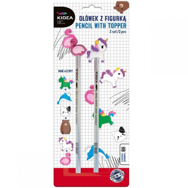 Ołówki HB z Figurkami Kidea 2 szt Zestaw Jednorożec Kaczuszka Derform [OF2KA]