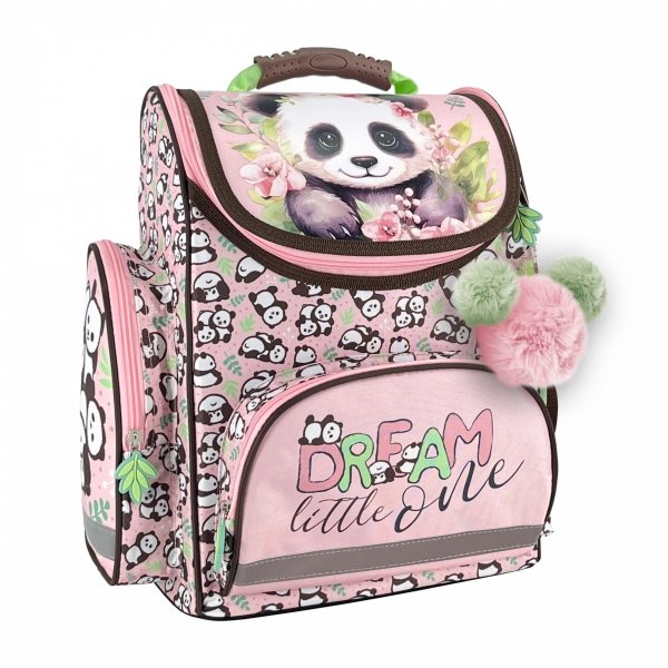 TORNISTER z PANDĄ SZKOLNY ZESTAW 5w1 DLA DZIEWCZYNY Z MISIEM DO 1 KLASY