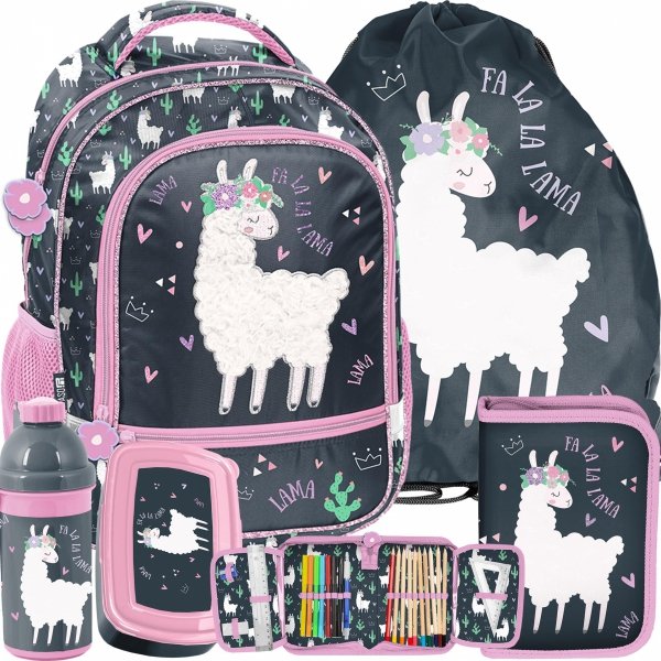 Dziewczęcy Plecak Lama Szkolny do 1 klasy zestaw 5w1 [PP23LA-260]