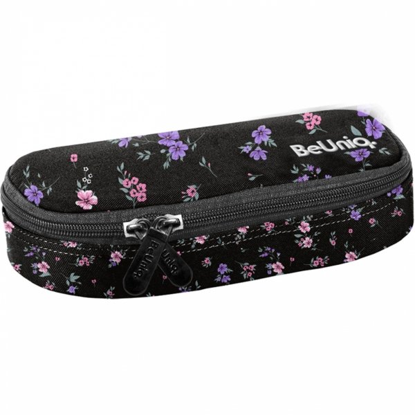 KWIATY PIÓRNIK CZARNY ETUI SZKOLNY USZTYWNIANY MŁODZIEŻOWY DROBNE KWIATKI