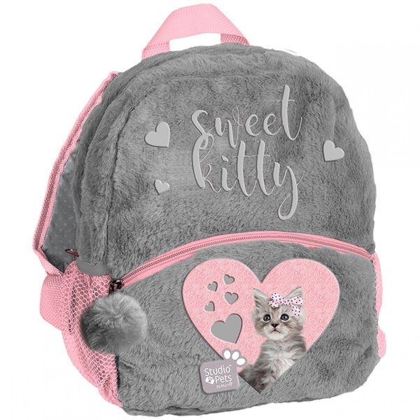 Plecak do Przedszkola Plecaczek Pluszowy z Kotkiem dla Dziewczynki [PLC-305]