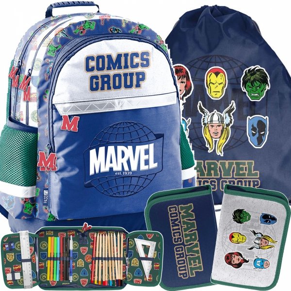 KOMPLET 3w1 MARVEL COMICS PLECAK CHŁOPIĘCY SZKOLNY DO 1-4 KLAS THOR HULK