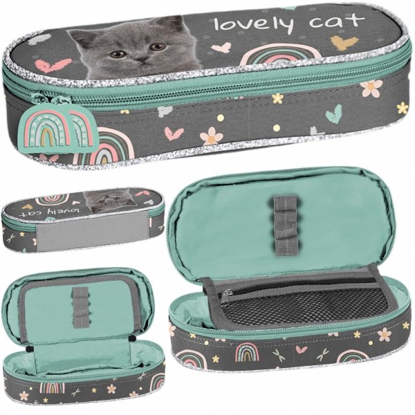 KOTEK PIÓRNIK DLA DZIEWCZYNY Z KOTKIEM SZKOLNY OTWIERANY Z KLAPKĄ CATS PASO