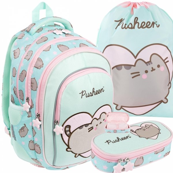 PLECAK PUSHEEN MINT KOMPLET 3w1 MAJEWSKI DLA DZIEWCZYNY KOT KOTKI