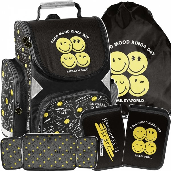 SMILLEY TORNISTER SZKOLNY DO KLAS 1-4 BUŹKI EMOTKI EMITIKONY KOMPLET 3w1