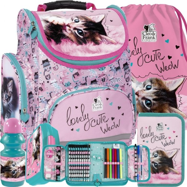 Piekny Tornister z Kotkiem dla Dziewczyny Komplet Szkolny [TEMBCF35 ]