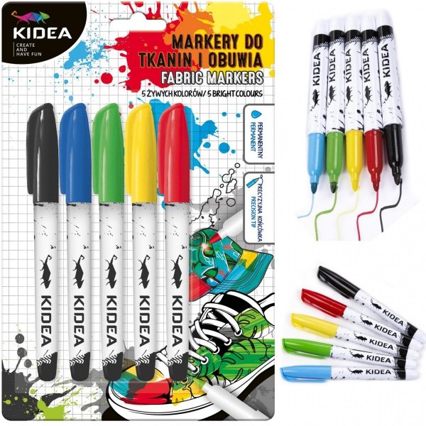 Markery Flamastry Pisaki do Obuwia i Tkanin 5 kol Kidea [MOT5KA]