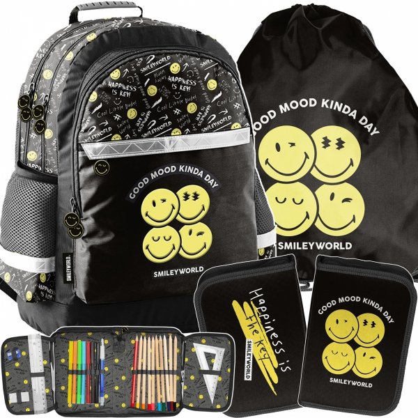 ZESTAW 3w1 SMILEY PLECAK SZKOLNY DZIECIĘCY TORNISTER BUŹKI EMOTKI EMITIKONY