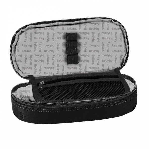 PIÓRNIK CZARNY ETUI SZKOLNY USZTYWNIANY MŁODZIEŻOWY SZACHOWNICA RÓŻOWA