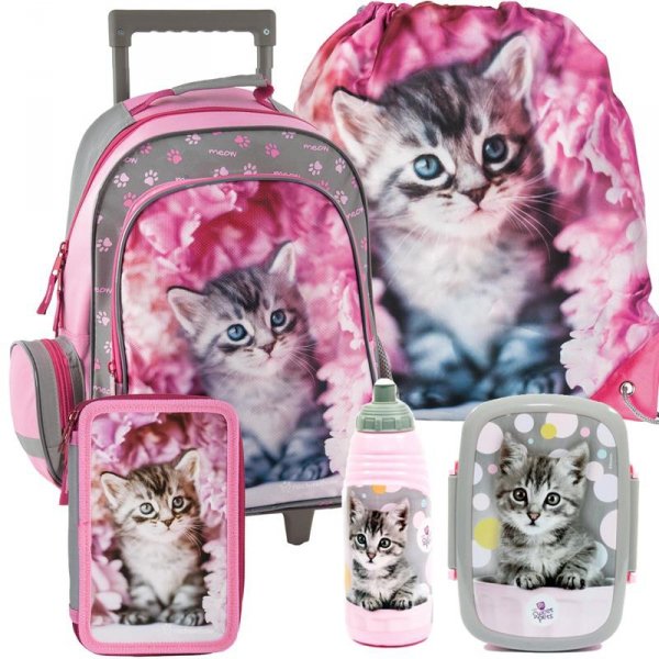 Plecak na Kółkach Kotek Kot Szkolny Zestaw dla Dziewczynki [RAM-1220]