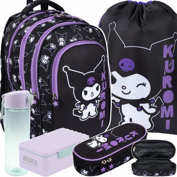 KUROMI BLACK PLECAK KOMPLET 5 ele MAJEWSKI DLA DZIEWCZYNY 4-komorowy