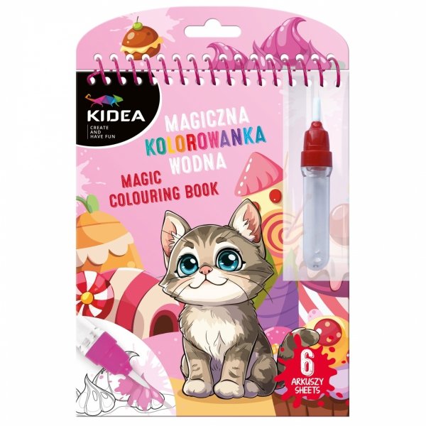KOT MAGICZNA WIELORAZOWA KOLOROWANKA WODNA KIDEA DLA DZIECKA Z KOTKIEM