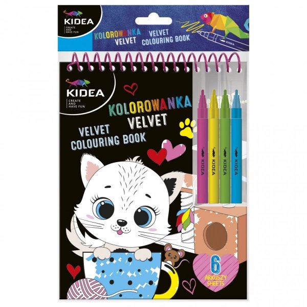 Magiczna Kolorowanka Velvet Z Kotkiem + 4 Pisaki dla dzieci [KVAKA]