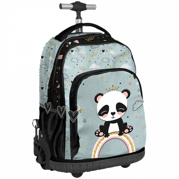 PANDA PLECAK NA KÓŁKACH Z MISIEM DLA DZIEWCZYNEK SZKOLNY ZESTAW 5elem.
