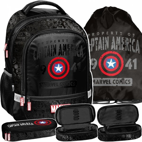 PLECAK SZKOLNY KAPITAN AMERYKA DO 1 KLASY DLA CHŁOPAKA AVENGERS ZESTAW 3w1