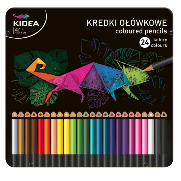Kredki W Metalowym Pudełku 24 Kol Trókątne Kidea [KTMP24KA]