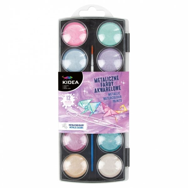 Farby Metaliczne Akwarelowe 12 Kolorów Kidea dla Dzieci [MFA12KKA]
