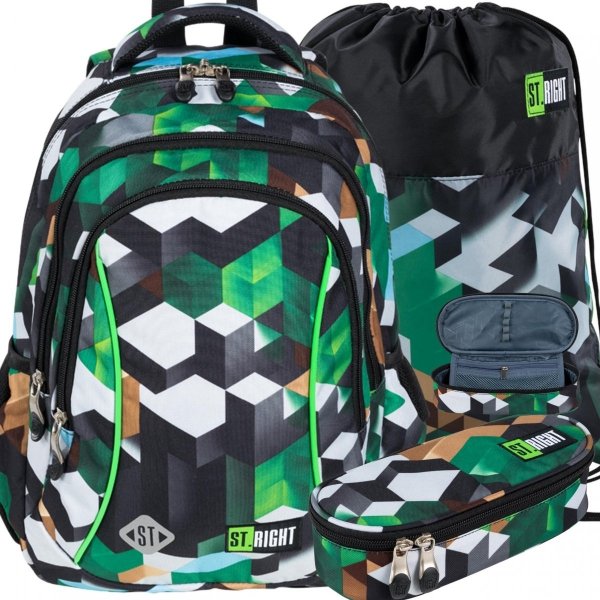 St.Right Plecak Młodzieżowy Gra Gry Minecraft [BP26 GREEN 3D BLOCKS]