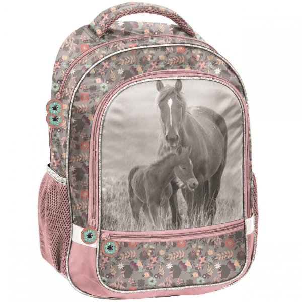 Konie Plecak Szkolny dla Dziewczynki Szary Różowy Zestaw [PP20KO-260]