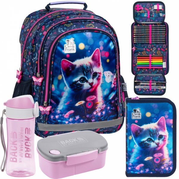 CATS PLECAK Z KOTKAMI DLA DZIEWCZYNKI SZKOLNY KOMPLET 4w1 DO PODSTAWÓWKI
