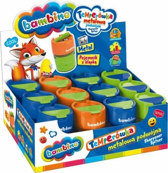 Temperówka podwójna metalowa z pojemnikiem standard Bambino p12 mix cena za 1szt