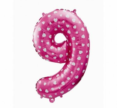 Balon foliowy Cyfra 9, różowa w serca, 61cm p10
