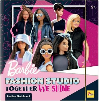 Szkicownik Barbie Fashion Studio Together We Shine 12808 + 8 pisaków, szablon ze wzorami, naklejki